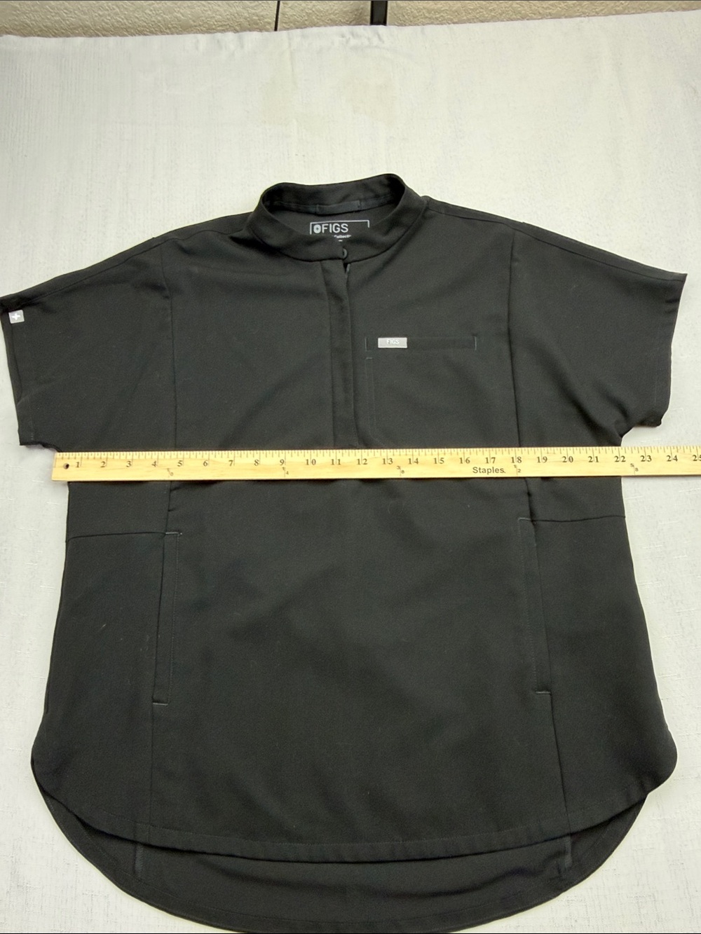 FIGS Montex Black Scrub Top (Mock Neck / Classic or Relaxed Fit with 3 pockets) - Picture 3 of 10